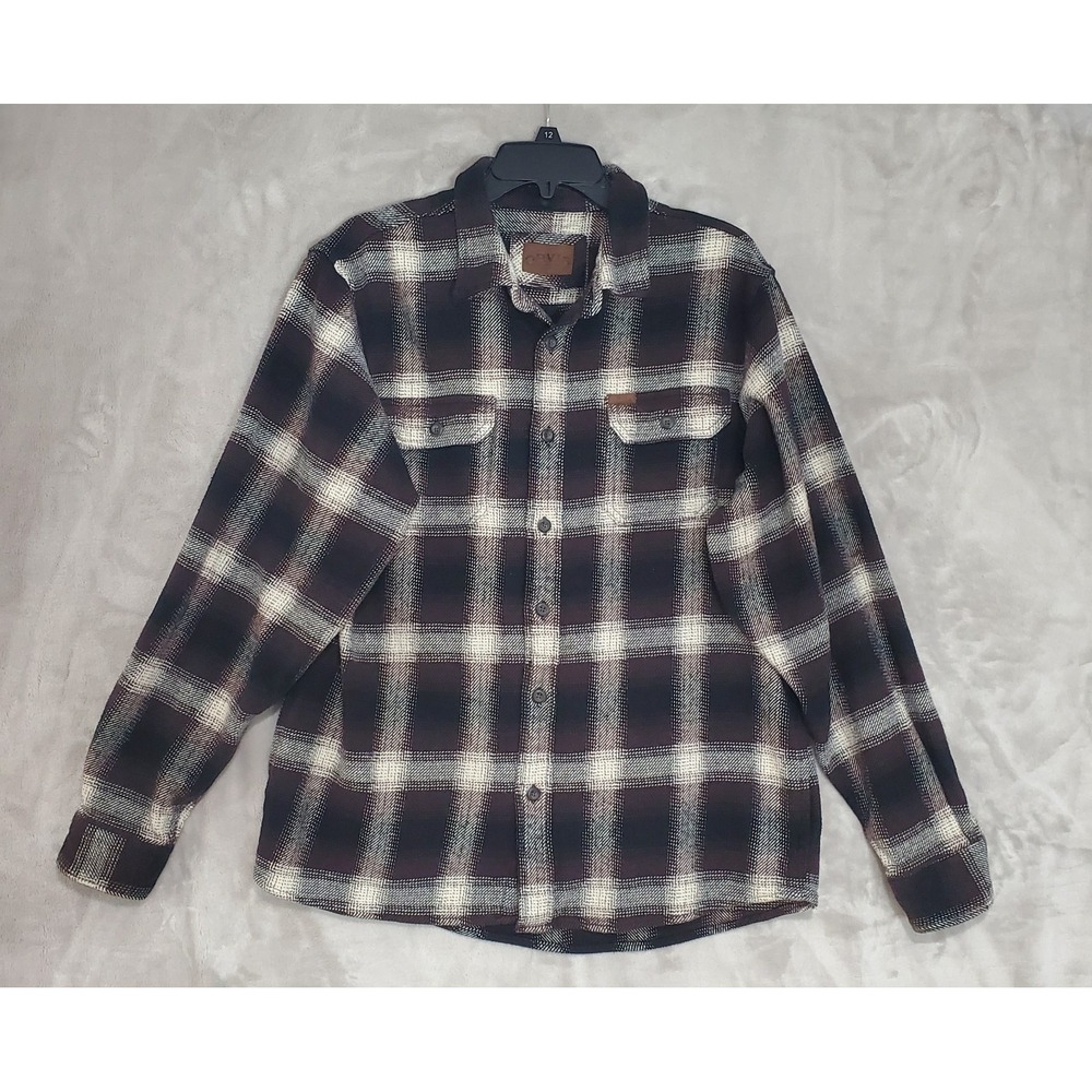 Orvis Flannel Shirt Jacket Shaket Mens L Black & Brown Plaid Heavy Outdoors EUC